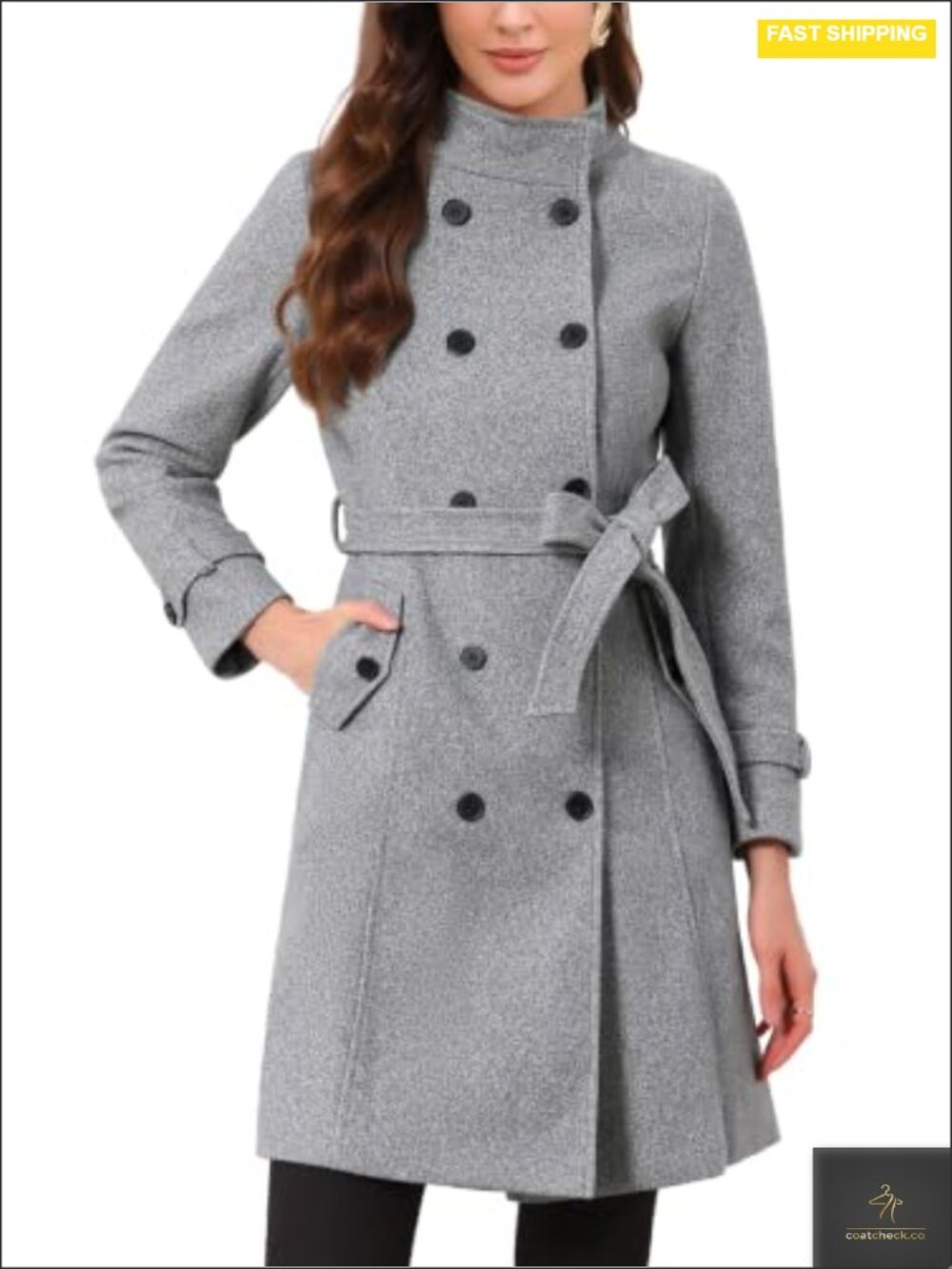 Women's Double-Breasted Wool Pea Coat Winter Overcoat with Pockets